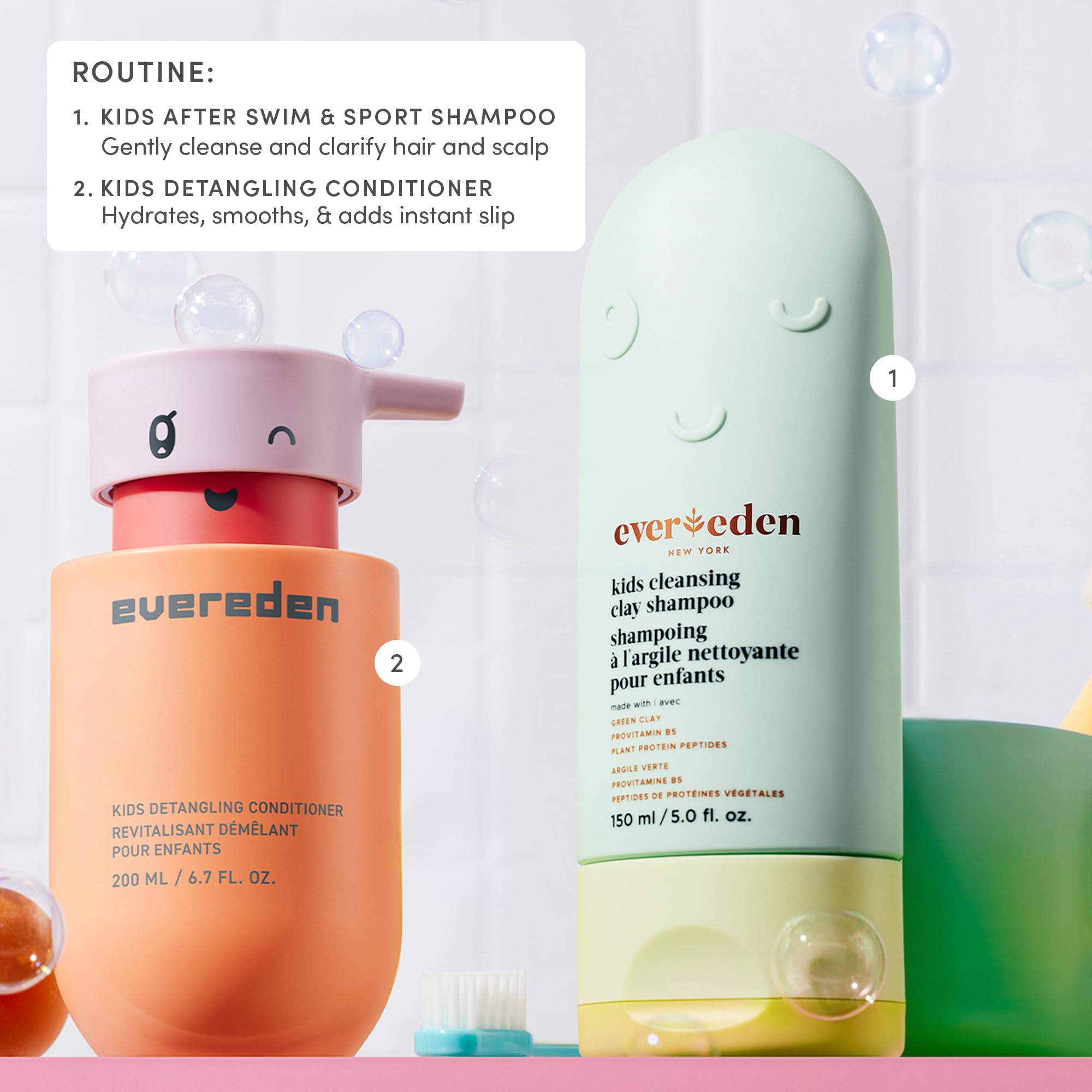 Water splash during a post-swim routine with Evereden shampoo.