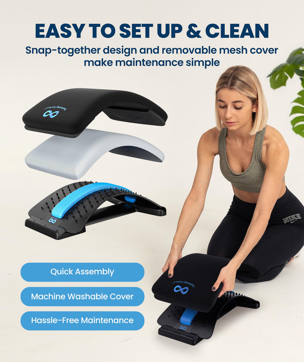 Removable 3D mesh cover on the Everlasting Comfort lumbar stretcher for easy washing.