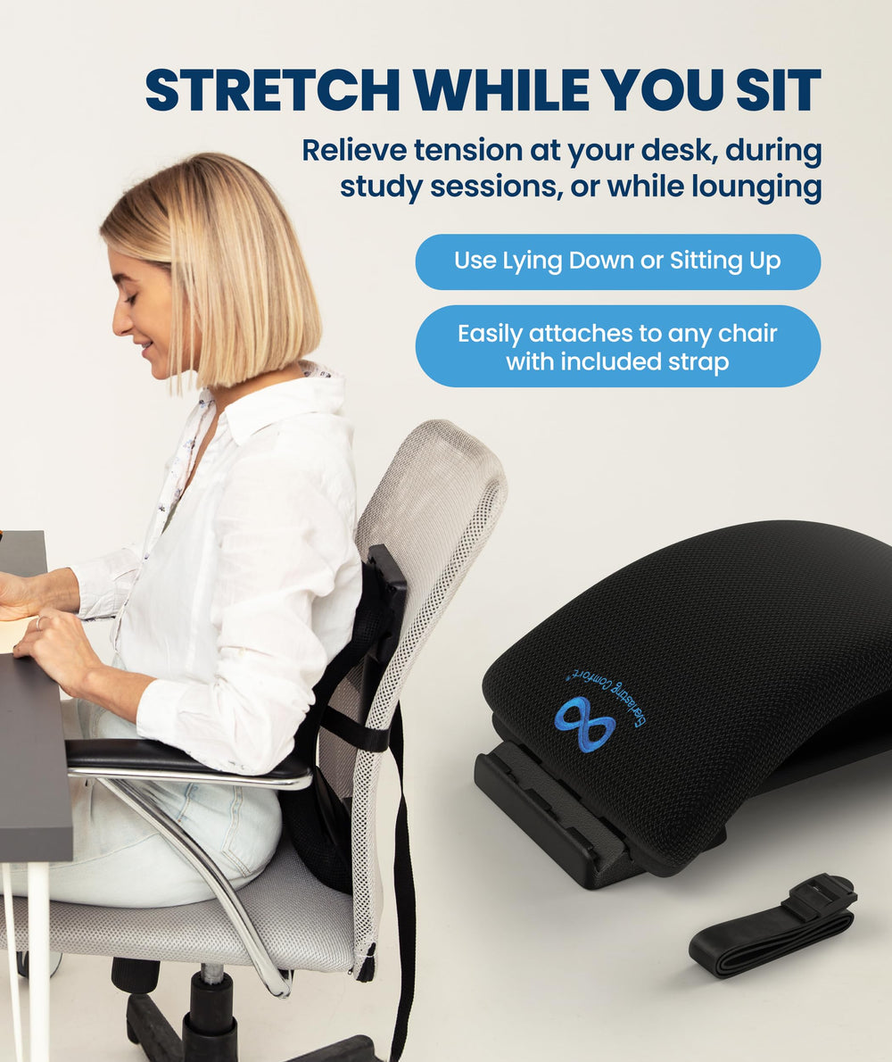 Everlasting Comfort Lumbar Stretcher foam pad and soft traction strip for comfort.
