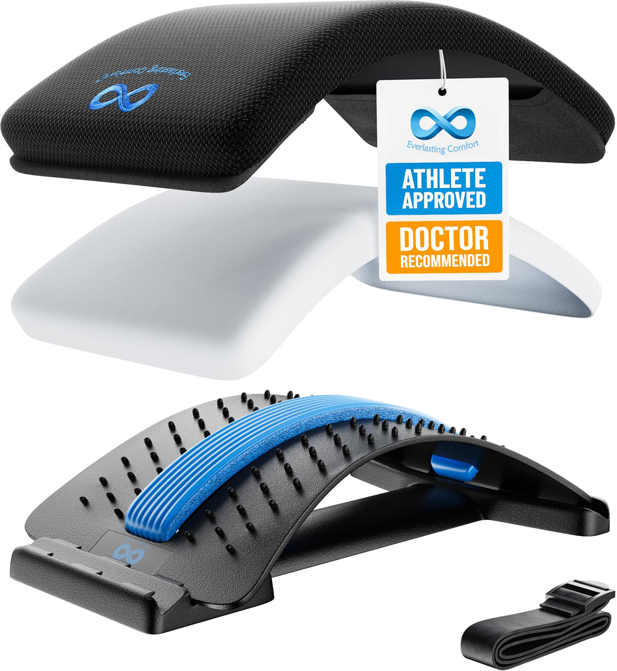 Everlasting Comfort Lumbar Stretcher front view shows ergonomic support for the lower back.