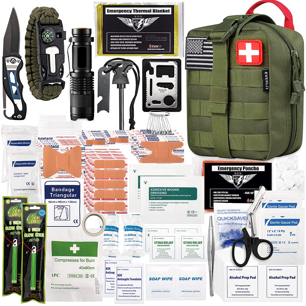 EVERLIT 250-piece first aid kit opened for quick outdoor readiness
