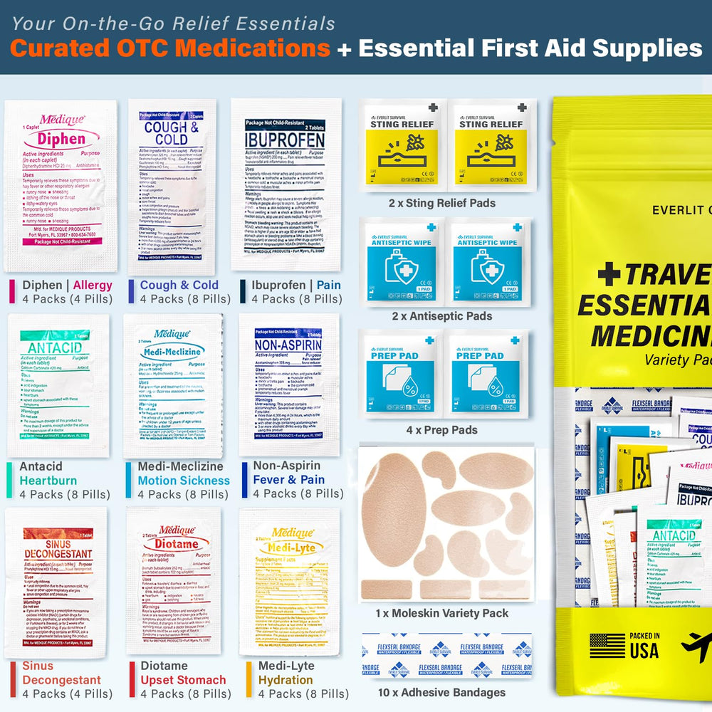 EVERLIT CARE bonus first aid essentials included for minor injuries and comfort on trips
