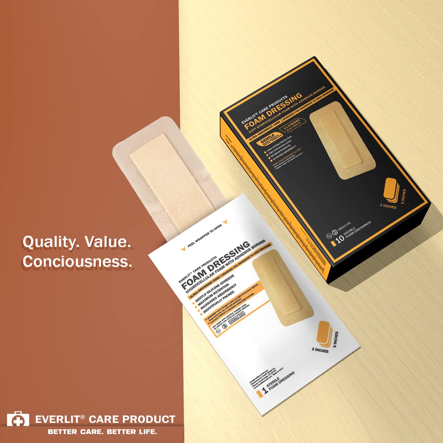 EVERLIT Care 2x5 dressing ideal for chronic wounds, bedsores, and pressure ulcers.