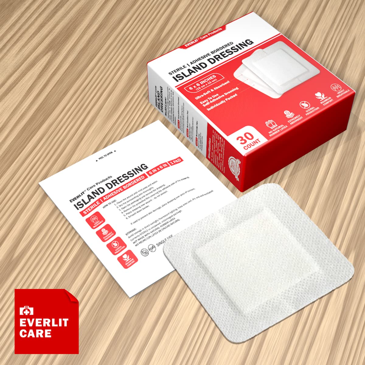 Everlit Island Dressing sterile packaging ensures infection-controlled dressing preparation.