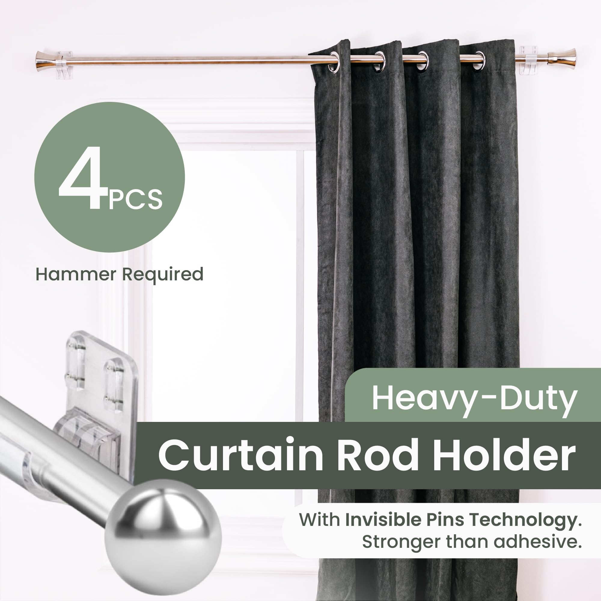 Evermount 4-pack curtain rod holders for damage-free rental installations.