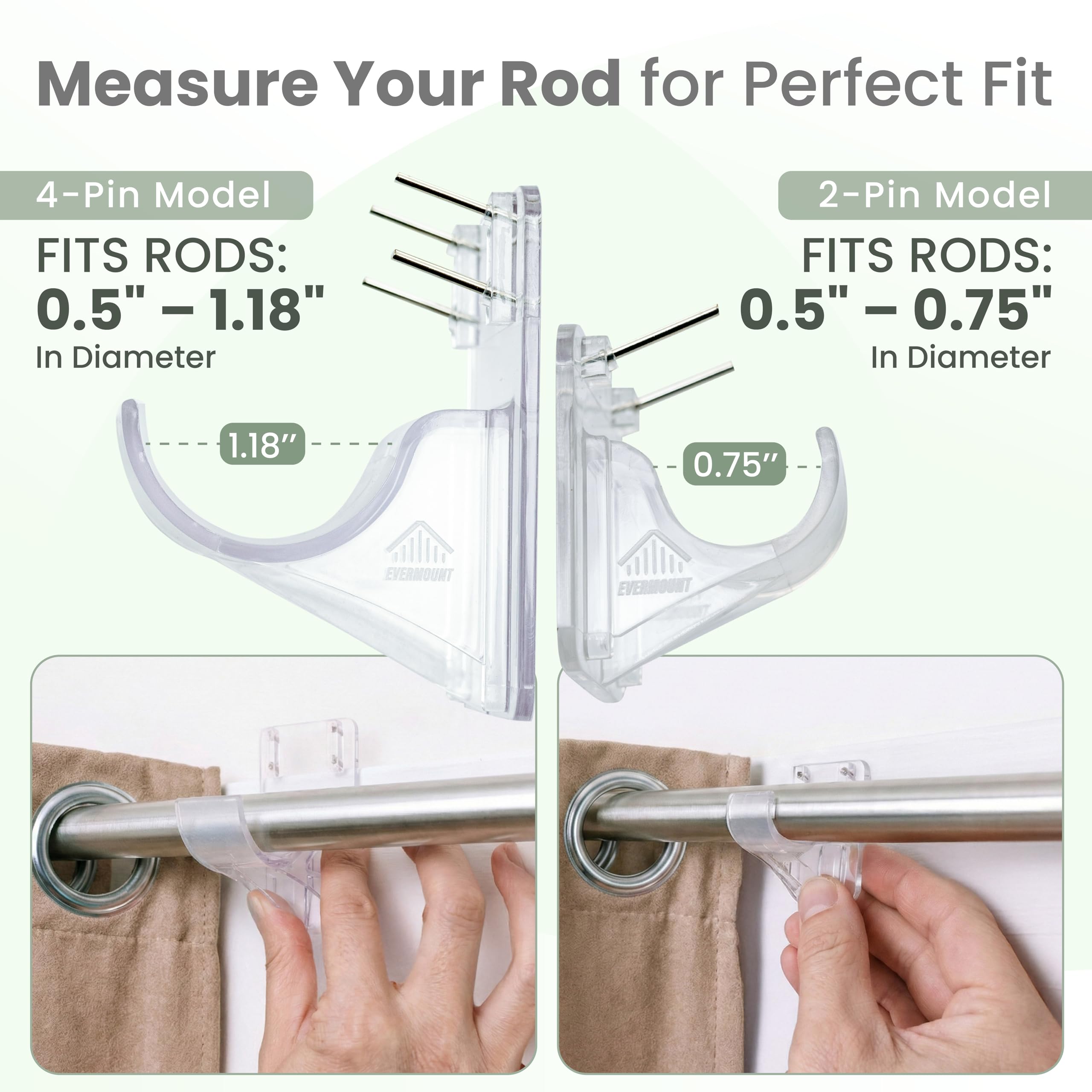 Evermount wall-mounted bracket delivers wobble-free drapery on lightweight rods.
