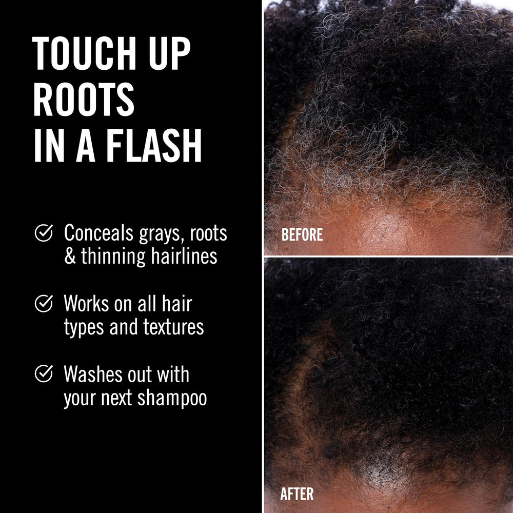 EverPRO Gray Away black spray on roots for seamless color blending.