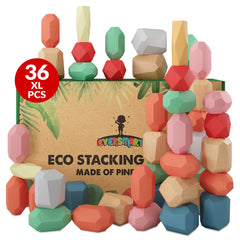 EVERSMART 36 Pcs wooden stacking blocks with large, safe pieces to support early motor skills.