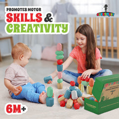 EVERSMART wooden blocks with multi-angled designs support creativity and problem solving.