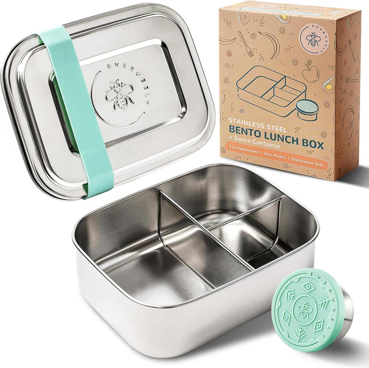 Everusely Bento Box Green front view showcases durable stainless steel for daily meals