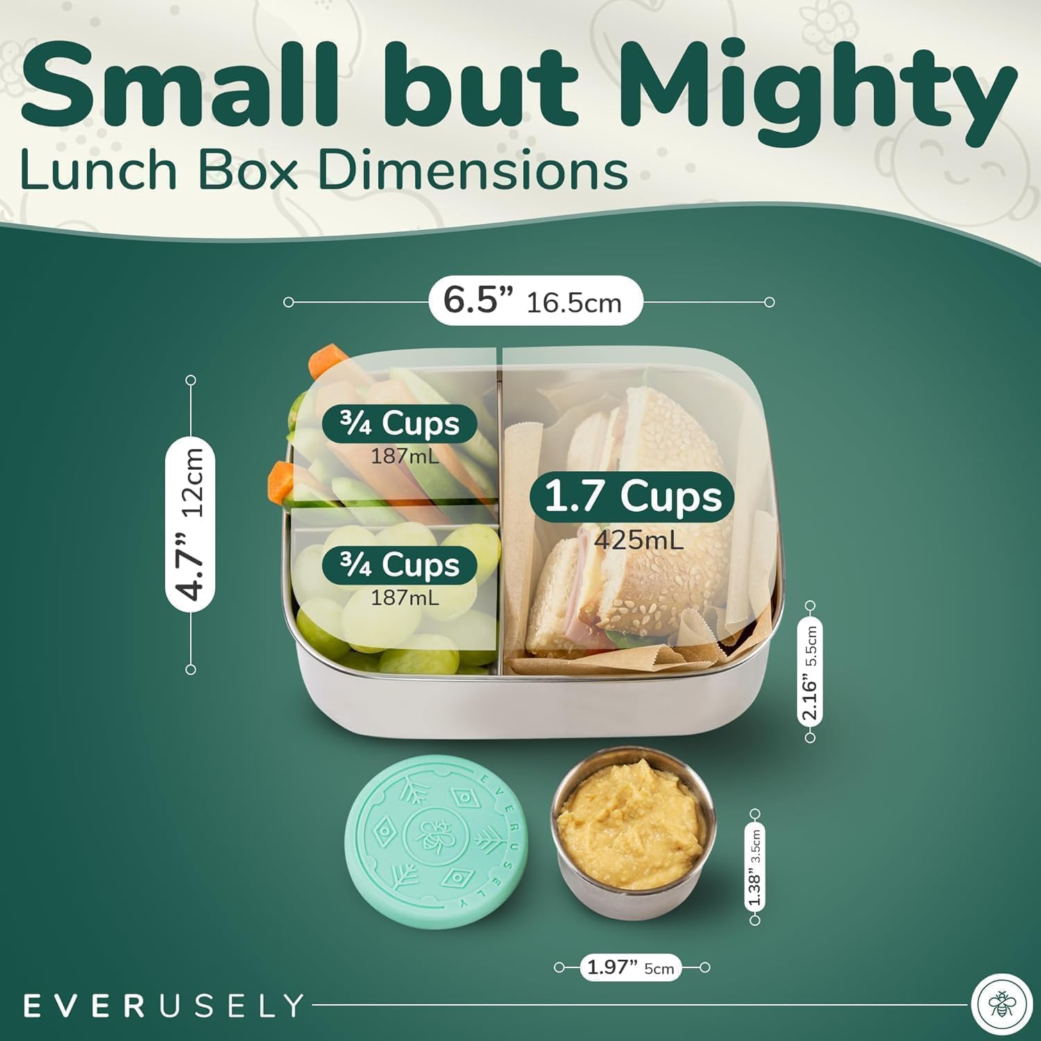 Everusely Bento Box Green open compartments show three sections for balanced, on the go meals