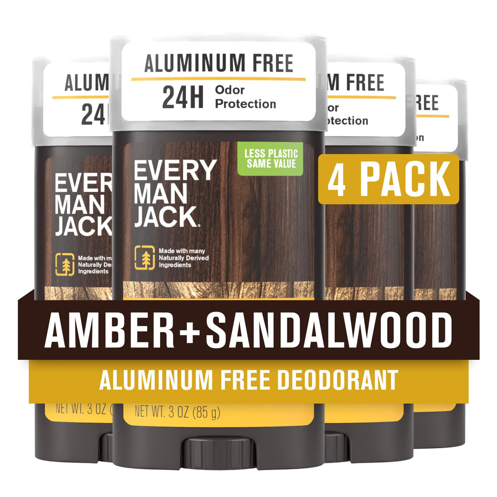 Every Man Jack Amber + Sandalwood deodorant stick for quick daily freshness.