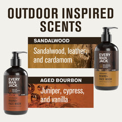 Every Man Jack sandalwood aged bourbon bundle foam shot highlights a woodsy aroma