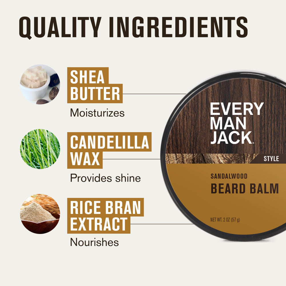 Every Man Jack balm container with label references candelilla wax and shea butter
