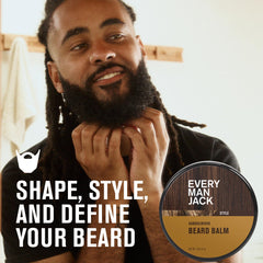 Every Man Jack beard balm being applied to style and moisturize with medium hold