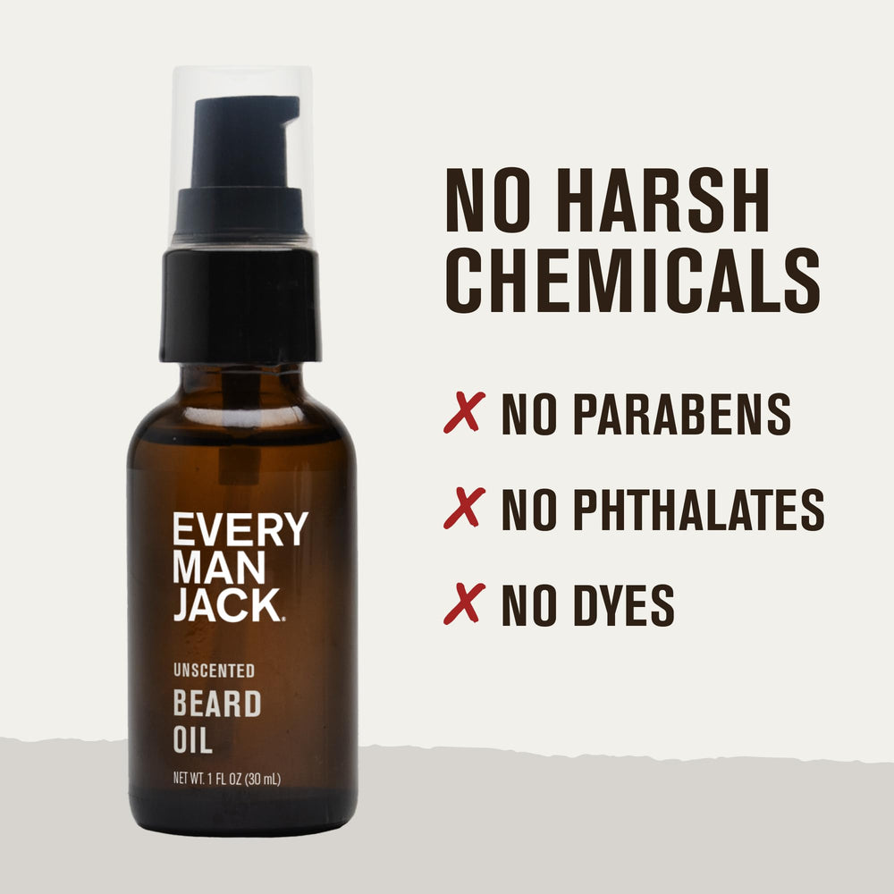 Daily beard routine with wash, oil, and butter from Every Man Jack.