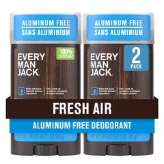 Every Man Jack Fresh Air deodorant 2-pack packaging highlights aluminum-free formula for all-day freshness.