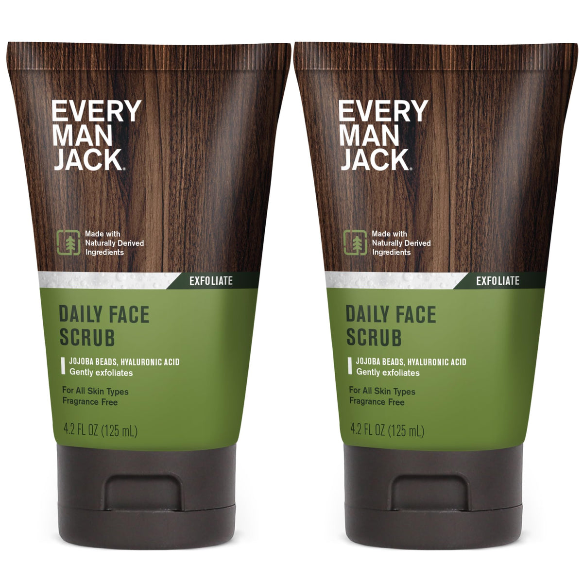 Every Man Jack Gentle Exfoliating Face Scrub bottle close-up, fragrance-free for sensitive skin.
