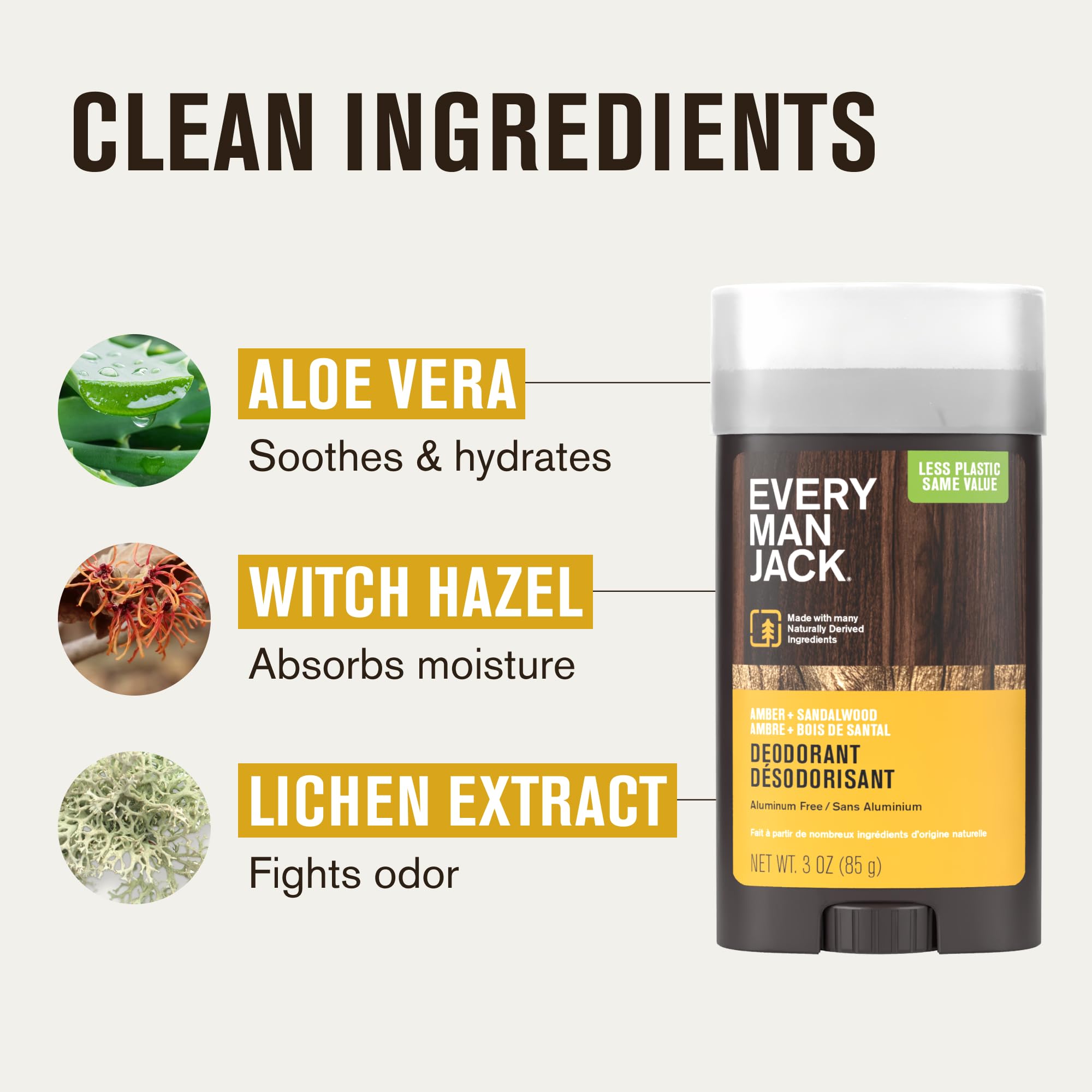 Lichen extract image emphasizes odor-fighting properties in the deodorant.