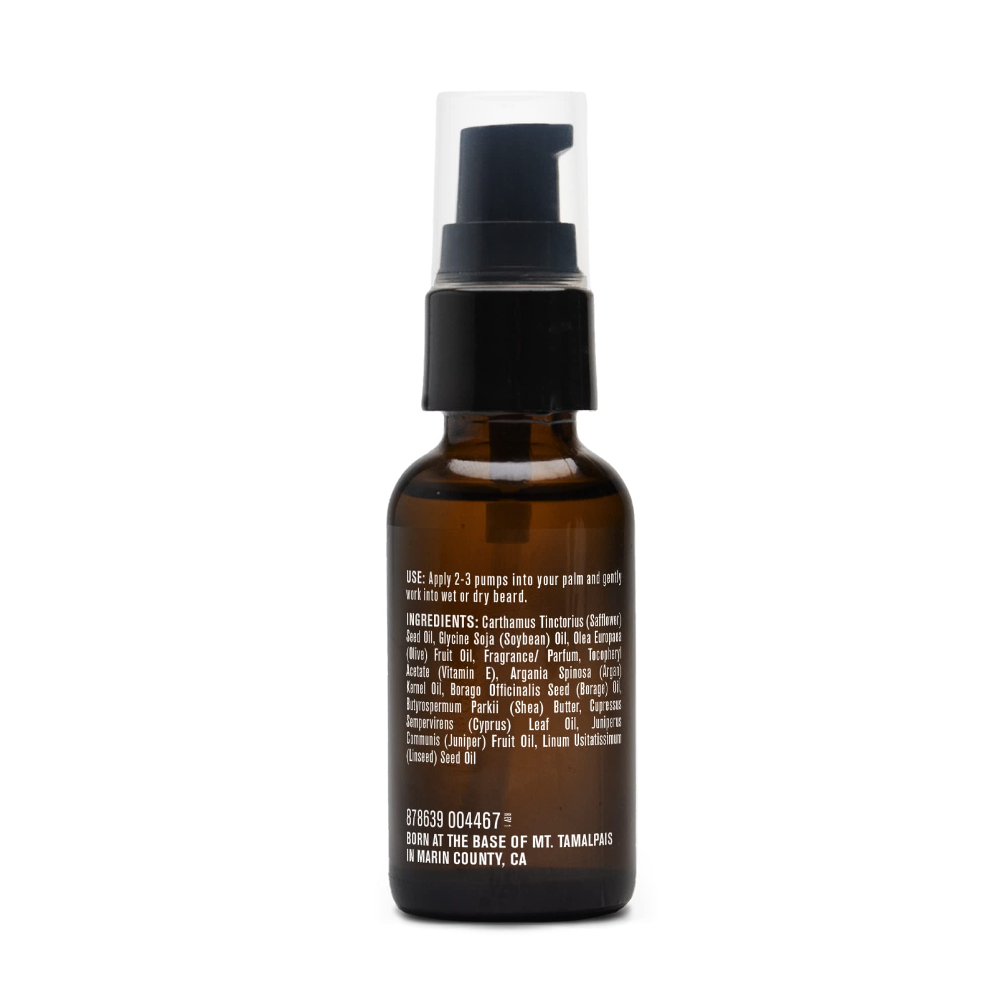 Bottle surface reflects shine on a healthy-looking beard with Every Man Jack Oil.