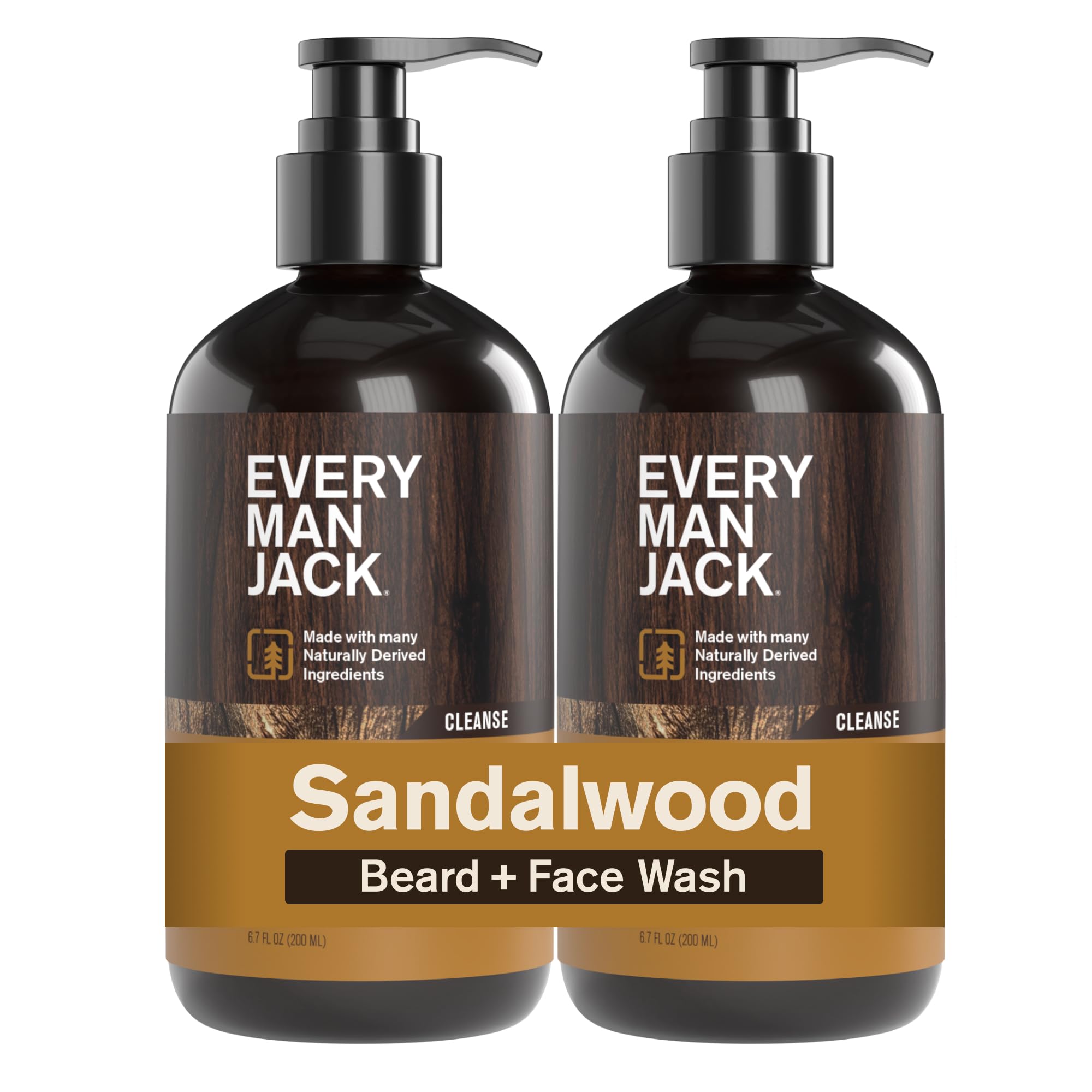 Every Man Jack Sandalwood Beard Wash bottle front for clean beard and refreshed skin