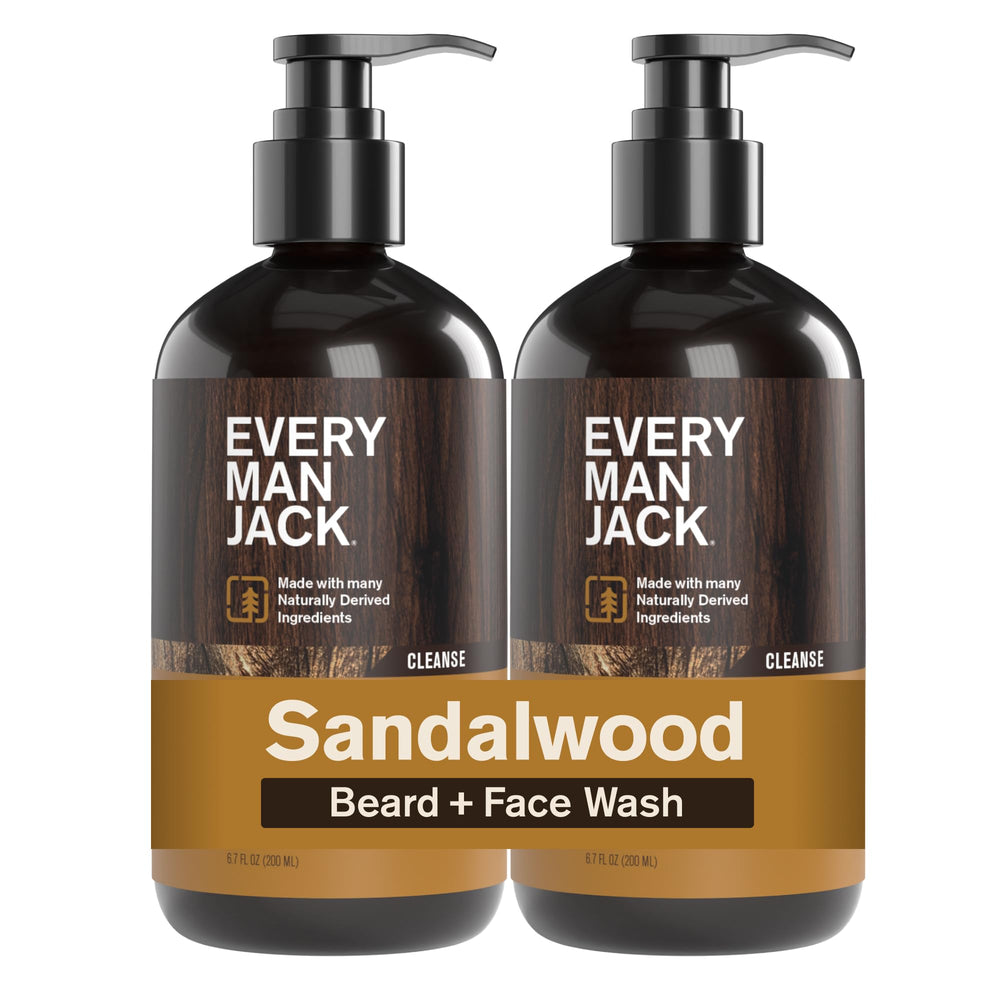 Every Man Jack Sandalwood Beard Wash bottle front for clean beard and refreshed skin