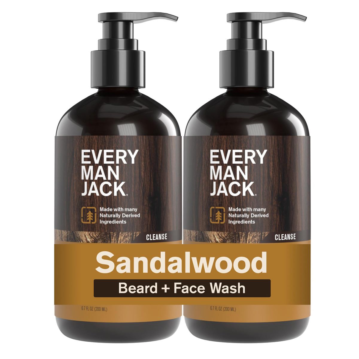 Every Man Jack Sandalwood Beard Wash bottle front for clean beard and refreshed skin