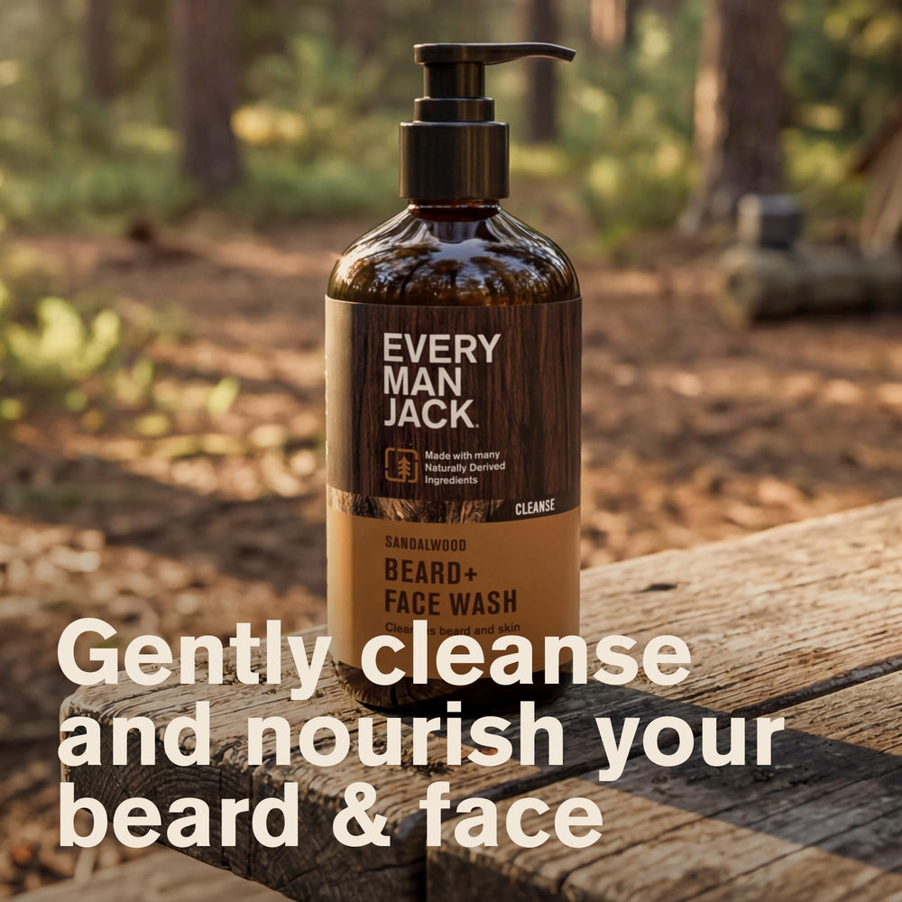 Every Man Jack Sandalwood Beard Wash bottle side showing two-pack convenience