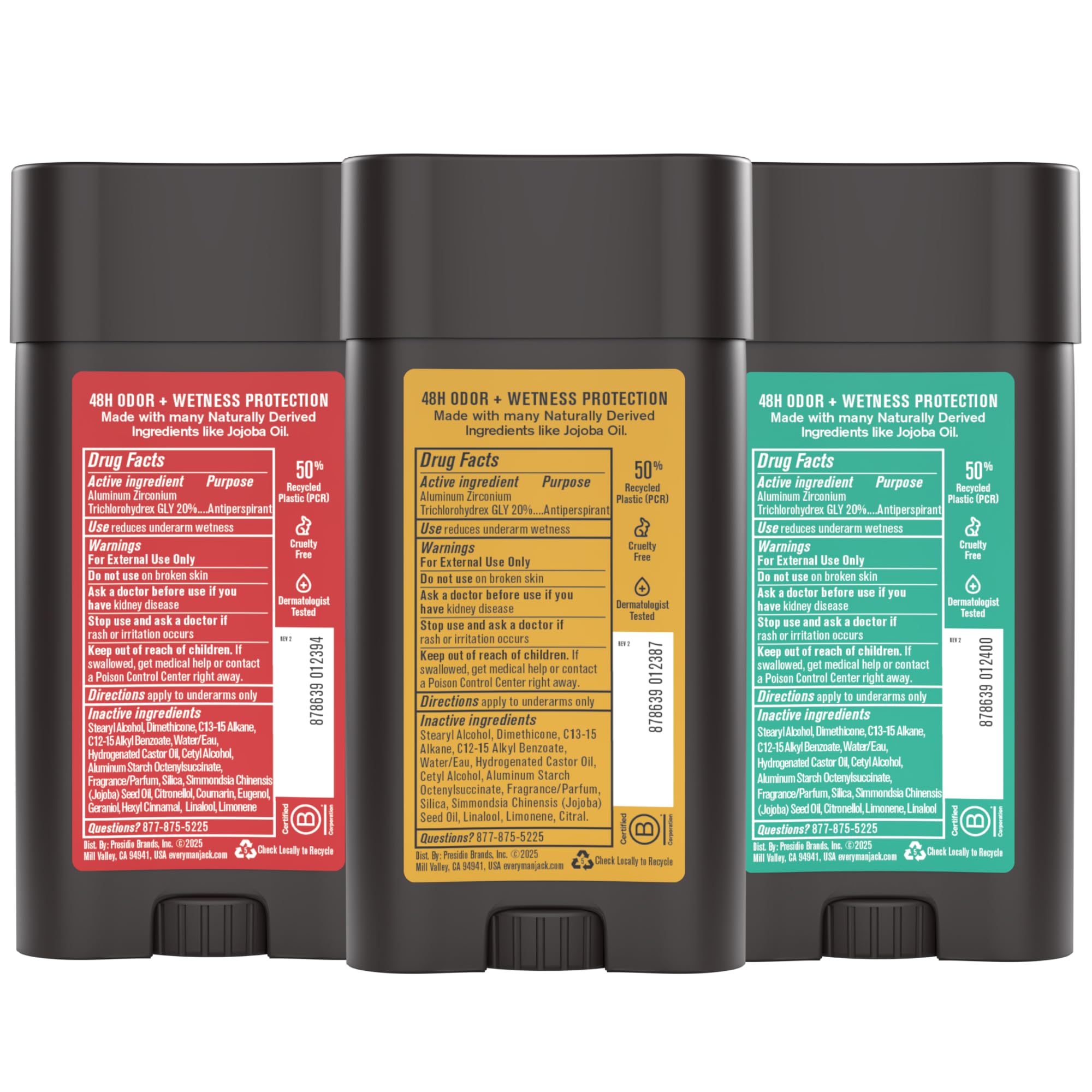 Every Man Jack US-made deodorant trio displayed for shoppers.