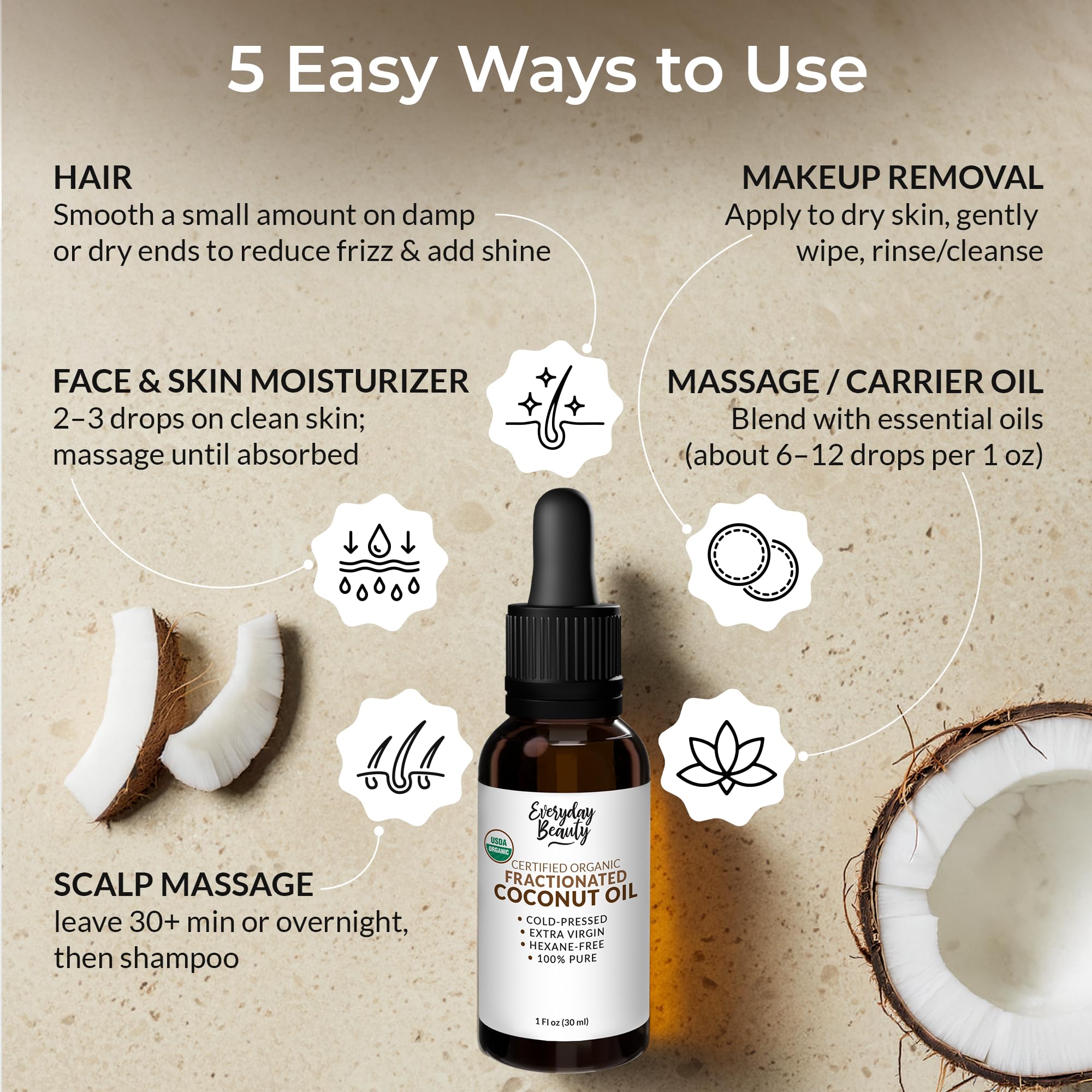 Everyday Beauty coconut oil label close-up with USDA Organic certification