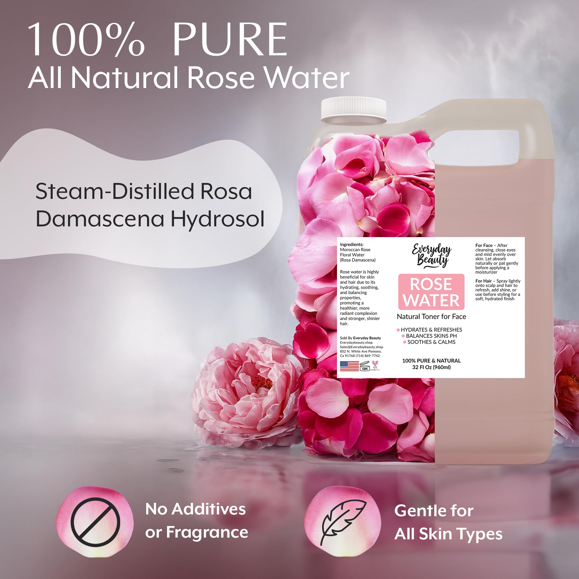 Everyday Beauty Rose Water Toner pour demonstrates easy, even application.