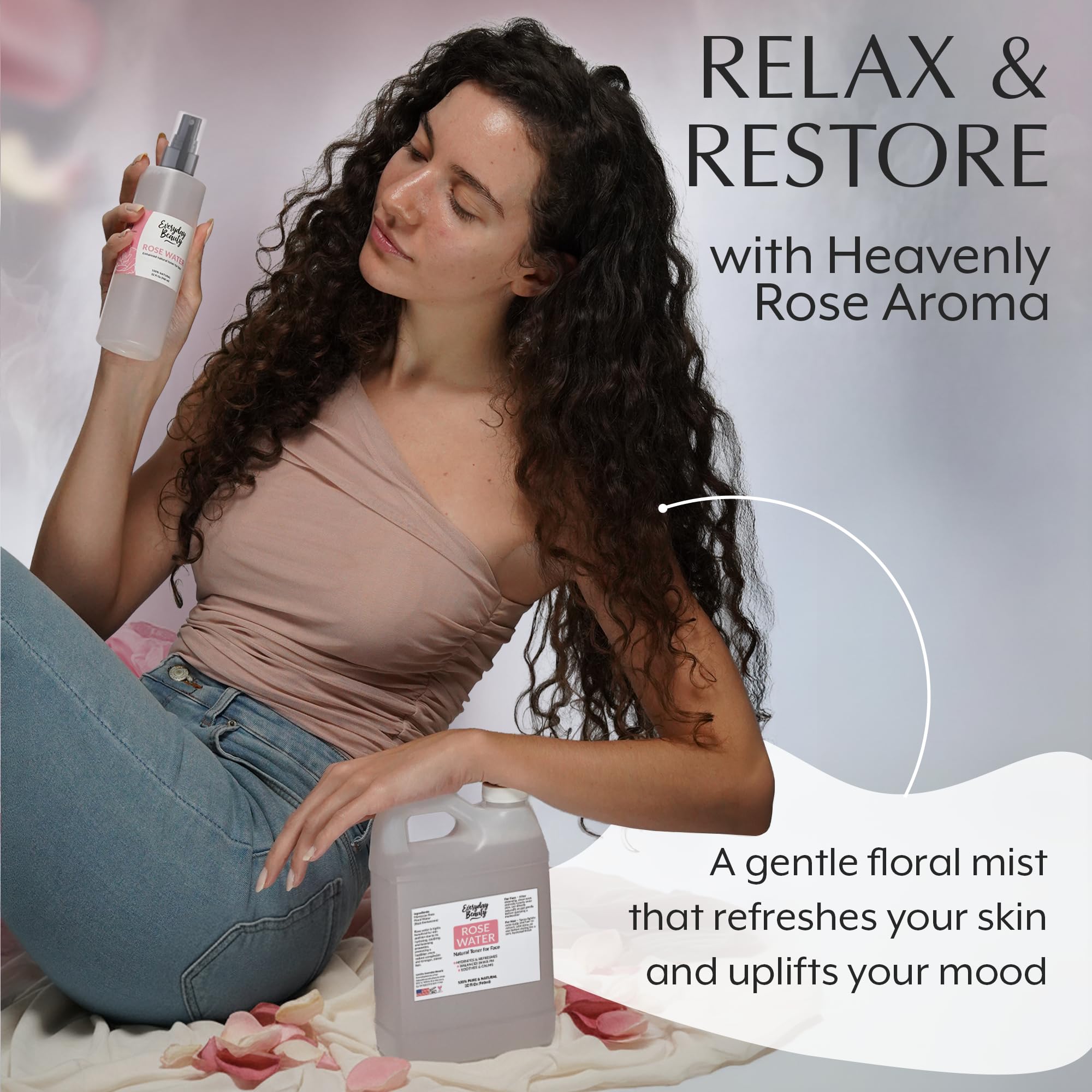 Everyday Beauty Rose Water Toner on skin indicates tightened pores and smoother texture.