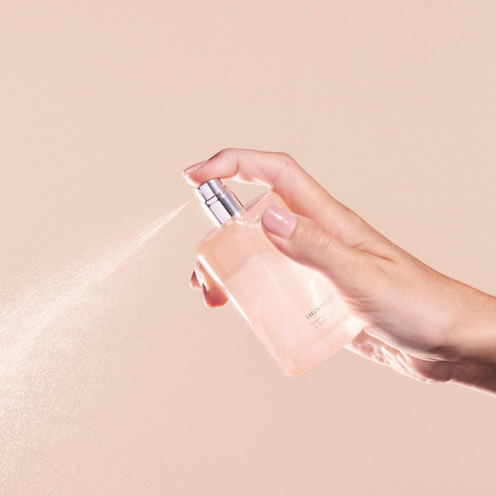 Daily-use fragrance refresh for hair and optional body use.