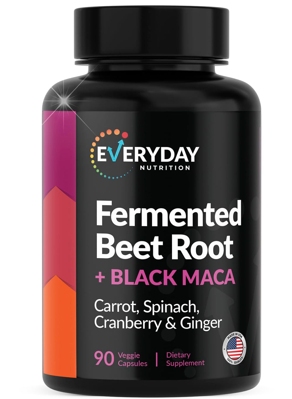 EVERYDAY NUTRITION bottle front featuring Organic Fermented Beet Root Capsules for daily vitality.