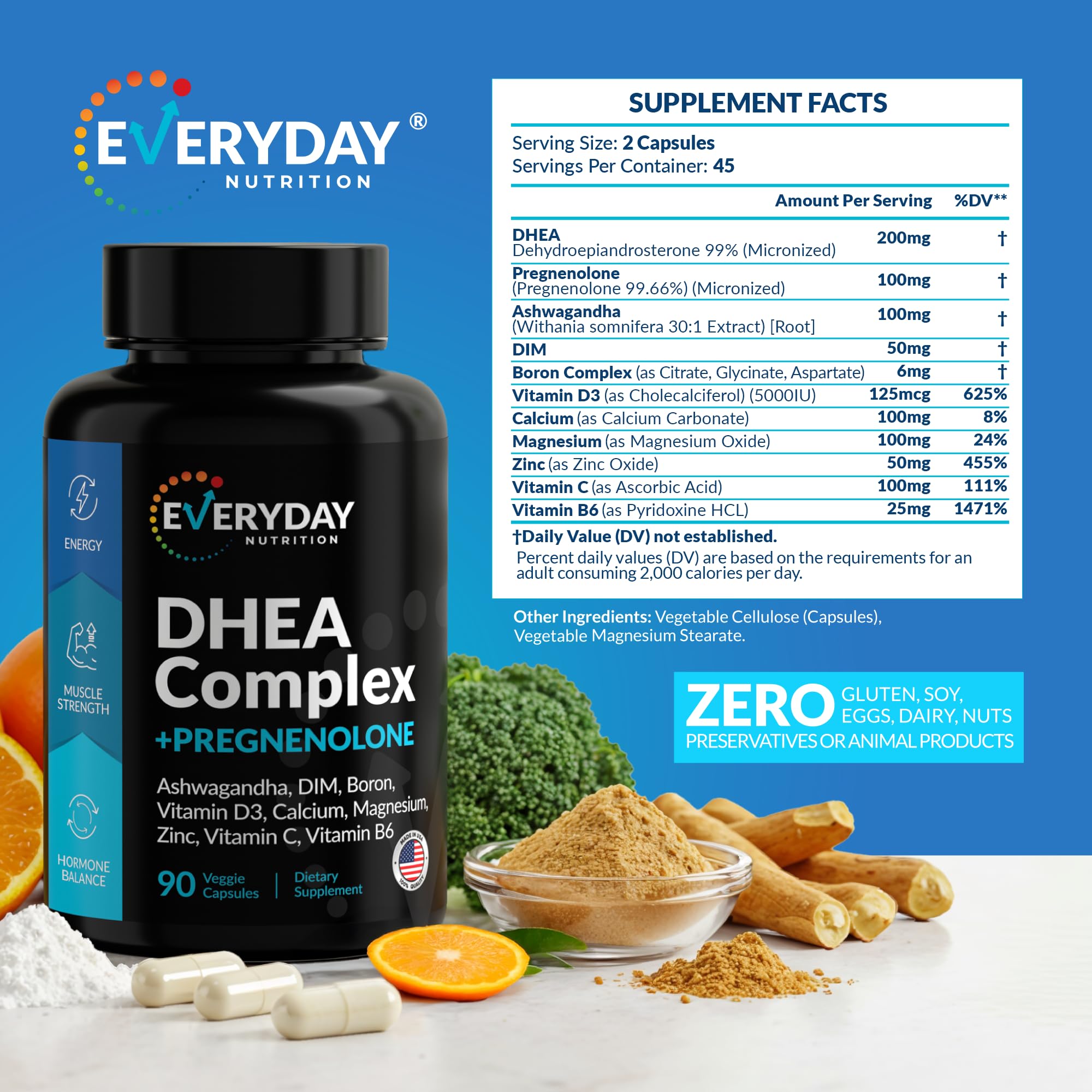 EVERYDAY NUTRITION DHEA with Ashwagandha extract close-up for stress resilience.