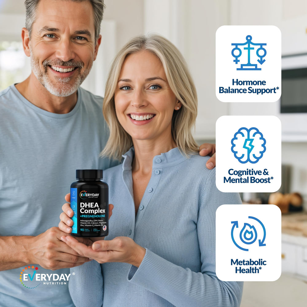 EVERYDAY NUTRITION DHEA Boron complex label close-up for bone health.