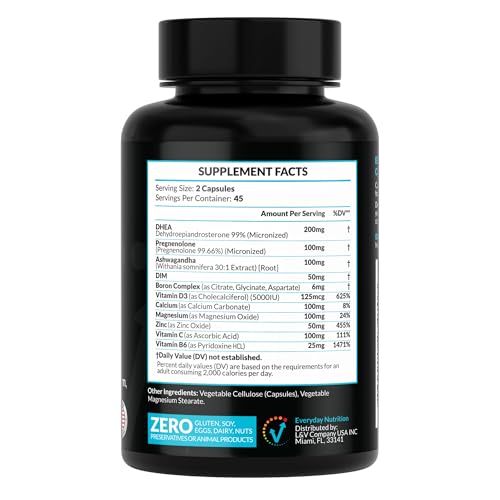 EVERYDAY NUTRITION DHEA Micronized capsules close-up highlighting energy support.