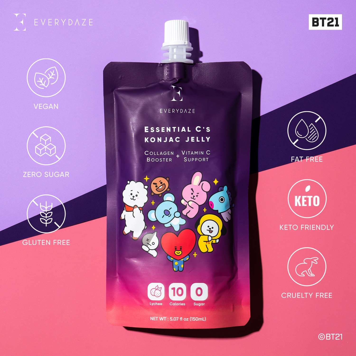 EVERYDAZE BT21 konjac jelly lychee pouch ready for craving relief