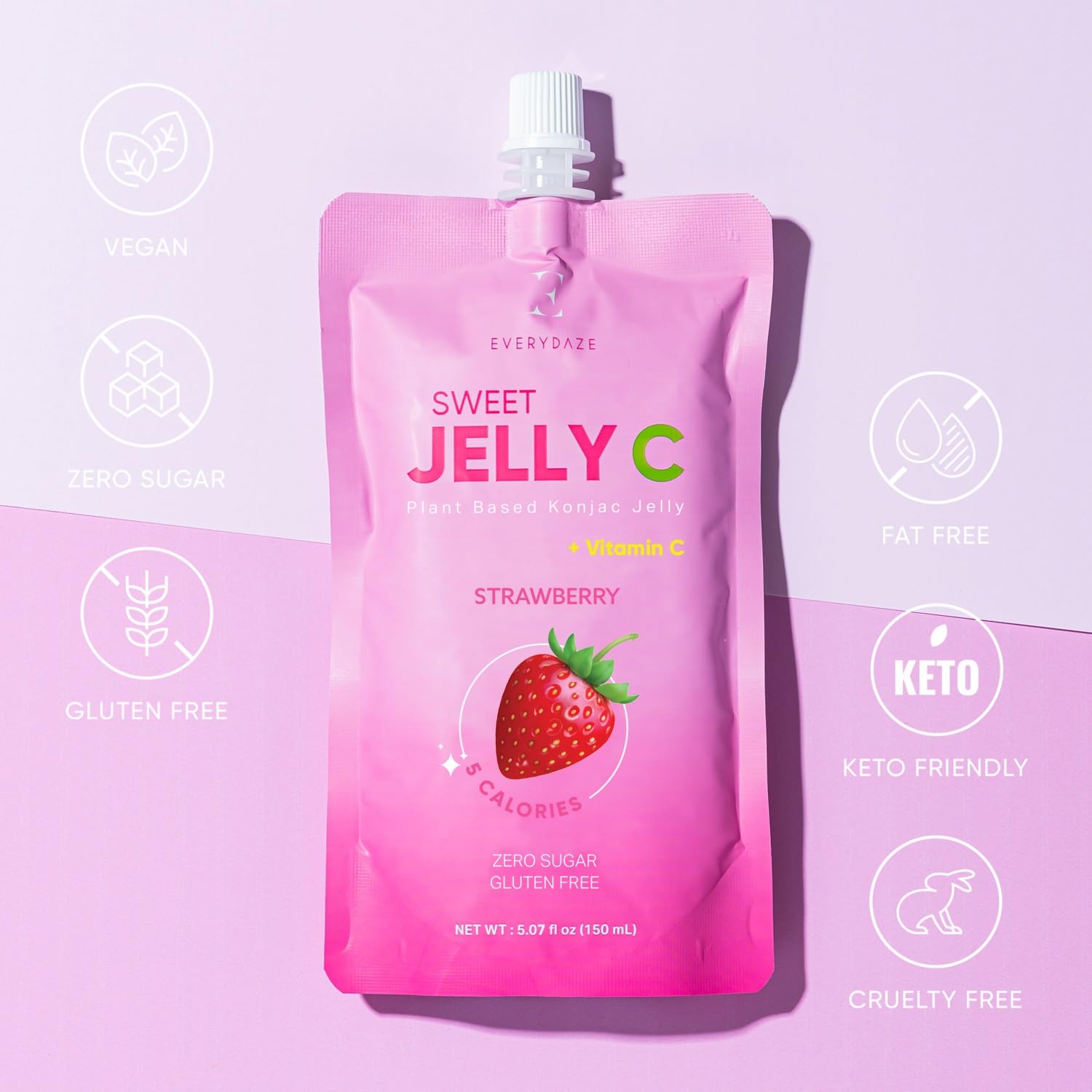 EVERYDAZE Sweet Jelly C strawberry pouch pour shows convenient on-the-go health snack.