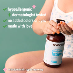 Everyone 2in1 unscented lotion on body provides gentle hydration for arms and legs.