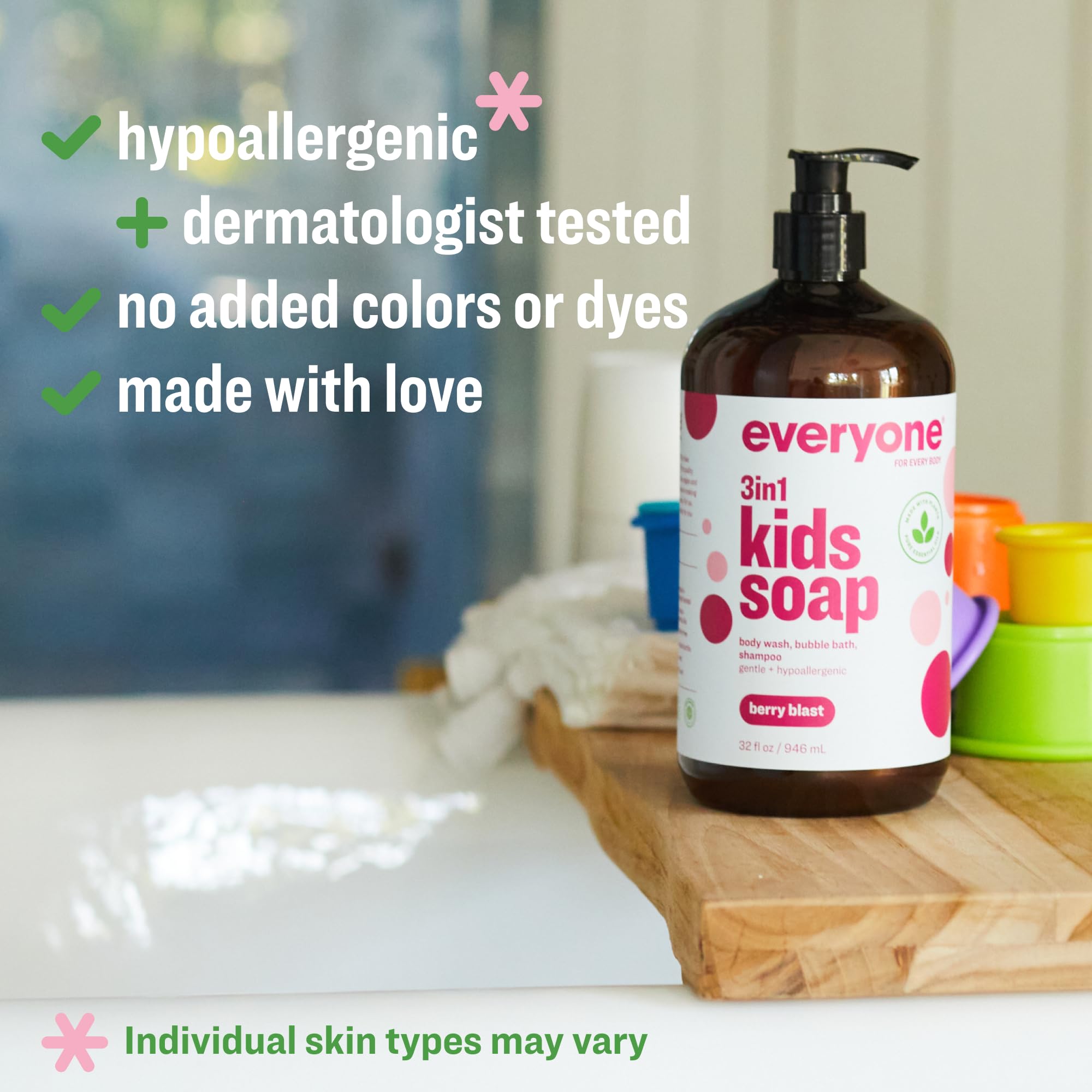 Berry Blast bubble bath creates rich, playful foam in tub.