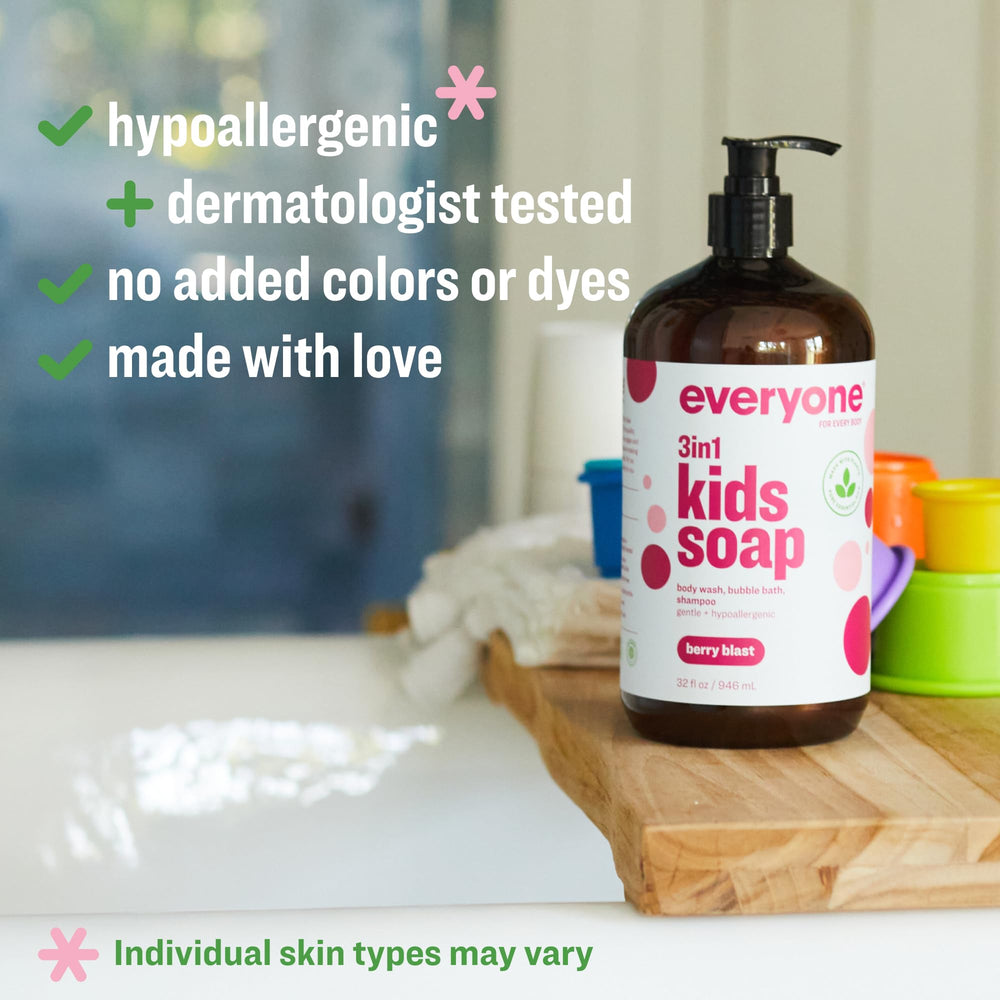 Berry Blast bubble bath creates rich, playful foam in tub.