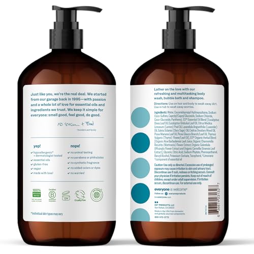 Everyone 3-in-1 Pacific Eucalyptus bottle pour illustrating easy multitask cleansing.