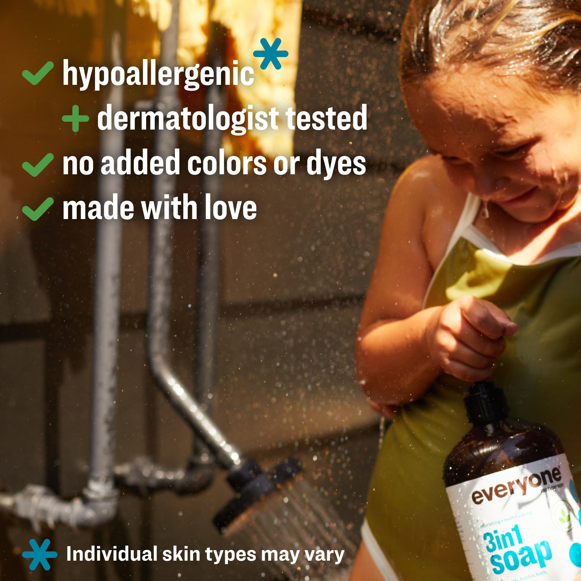 Everyone 3-in-1 Pacific Eucalyptus lather on hair and body for efficient cleansing.