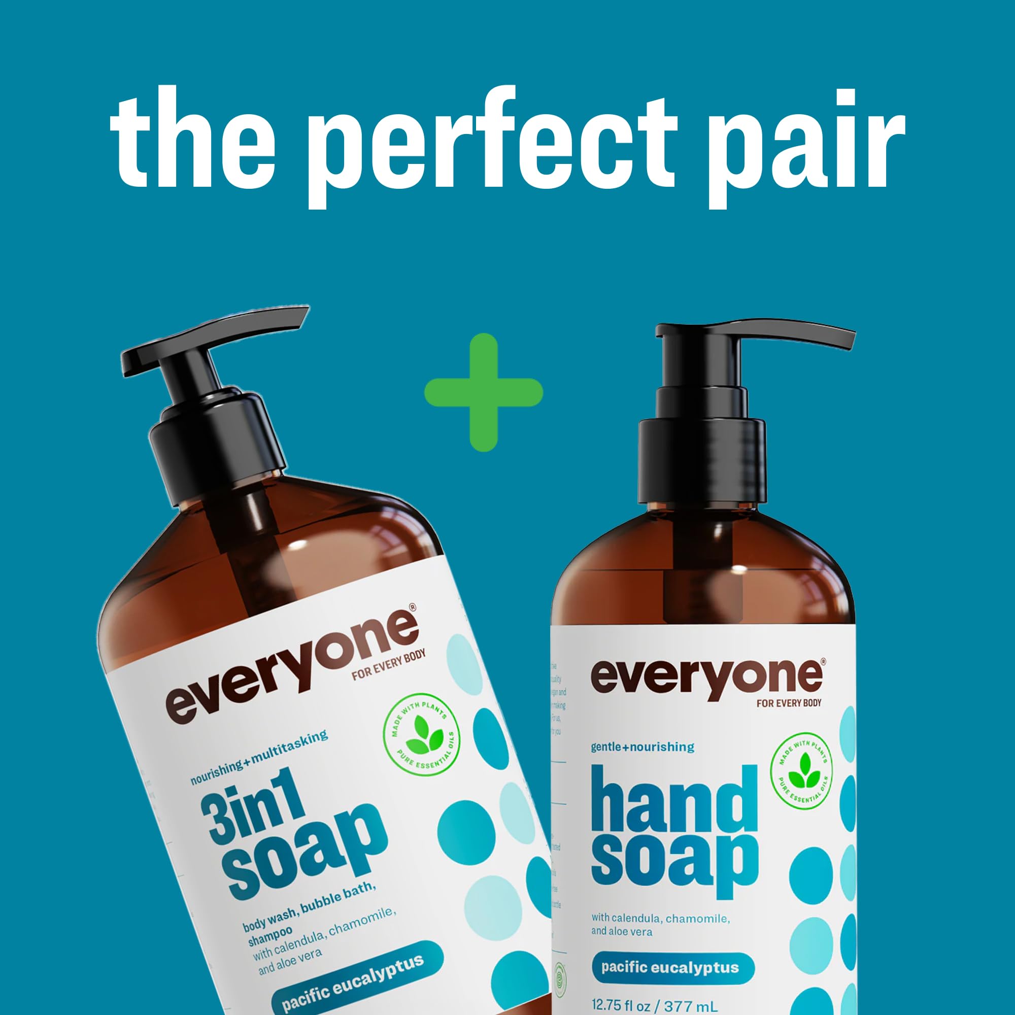 Everyone 3-in-1 Pacific Eucalyptus packaging highlights 100% recycled bottles.