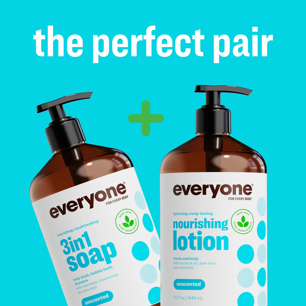 Everyone 3-in-1 unscented packaging highlights recycled plastic bottles.