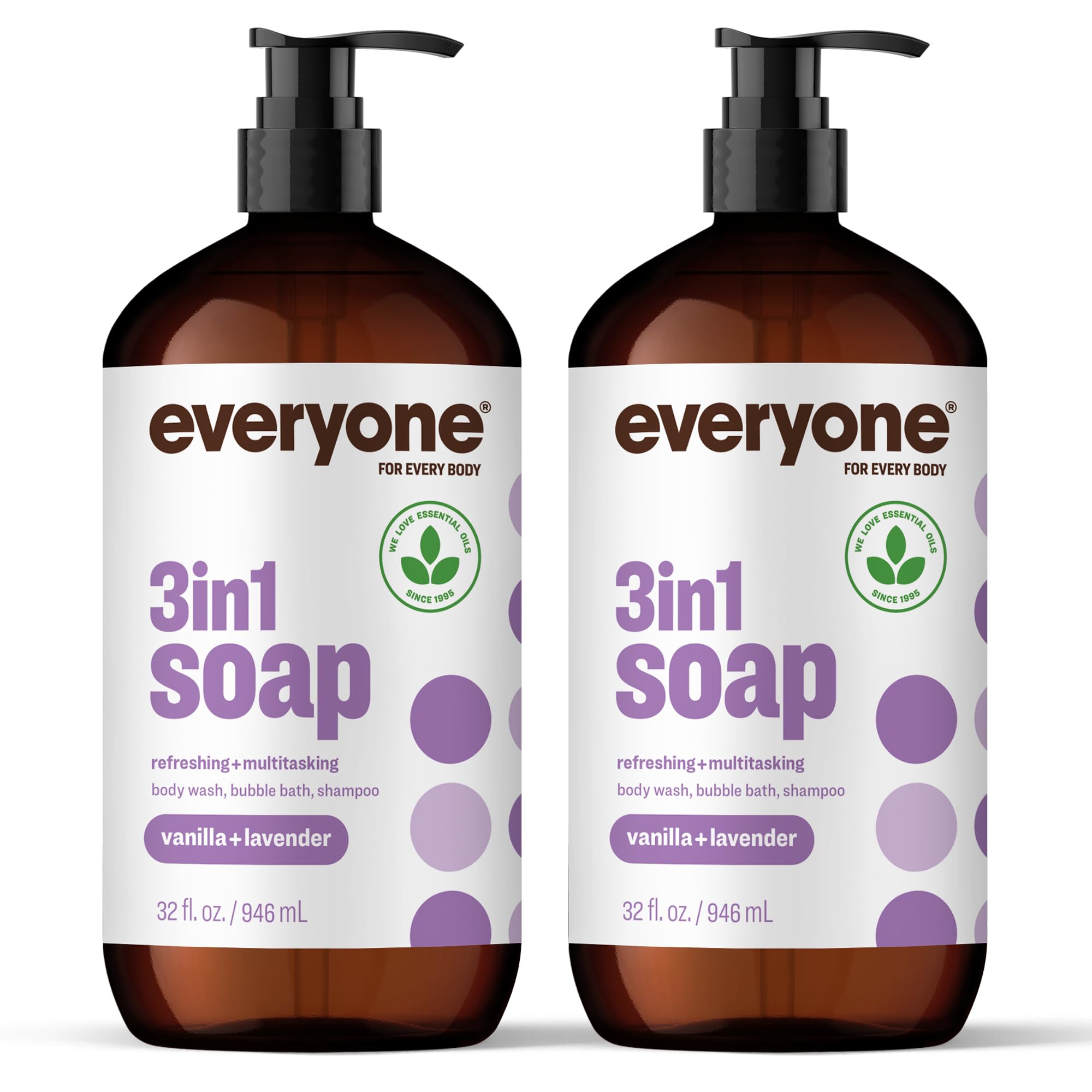 Everyone 3-in-1 vanilla lavender bottle promotes soothing, versatile cleansing.
