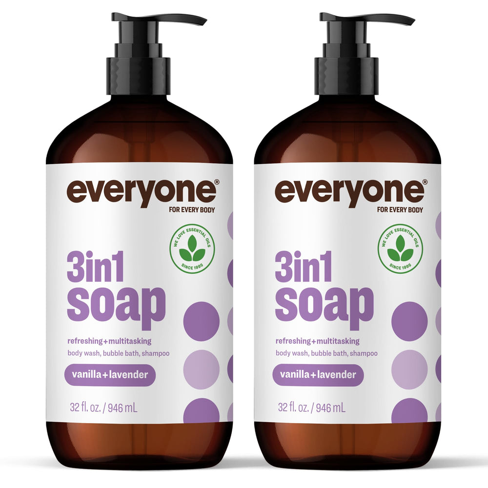 Everyone 3-in-1 vanilla lavender bottle promotes soothing, versatile cleansing.