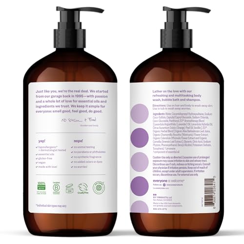 Everyone 3-in-1 vanilla lavender pour for hair and body use.