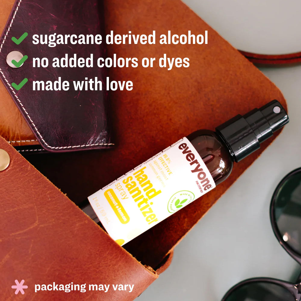 Everyone Hand Sanitizer Spray coconut lemon side view six-pack for travel and daily use.